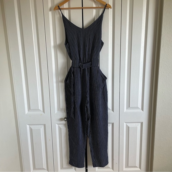 Cotton On Pants - Cotton On Stripe Sleeveless Jumpsuit Womens S Navy White Lightweight Boho Casual